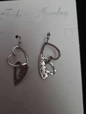 Earrings  Silver-Tone Double Heart Dangle